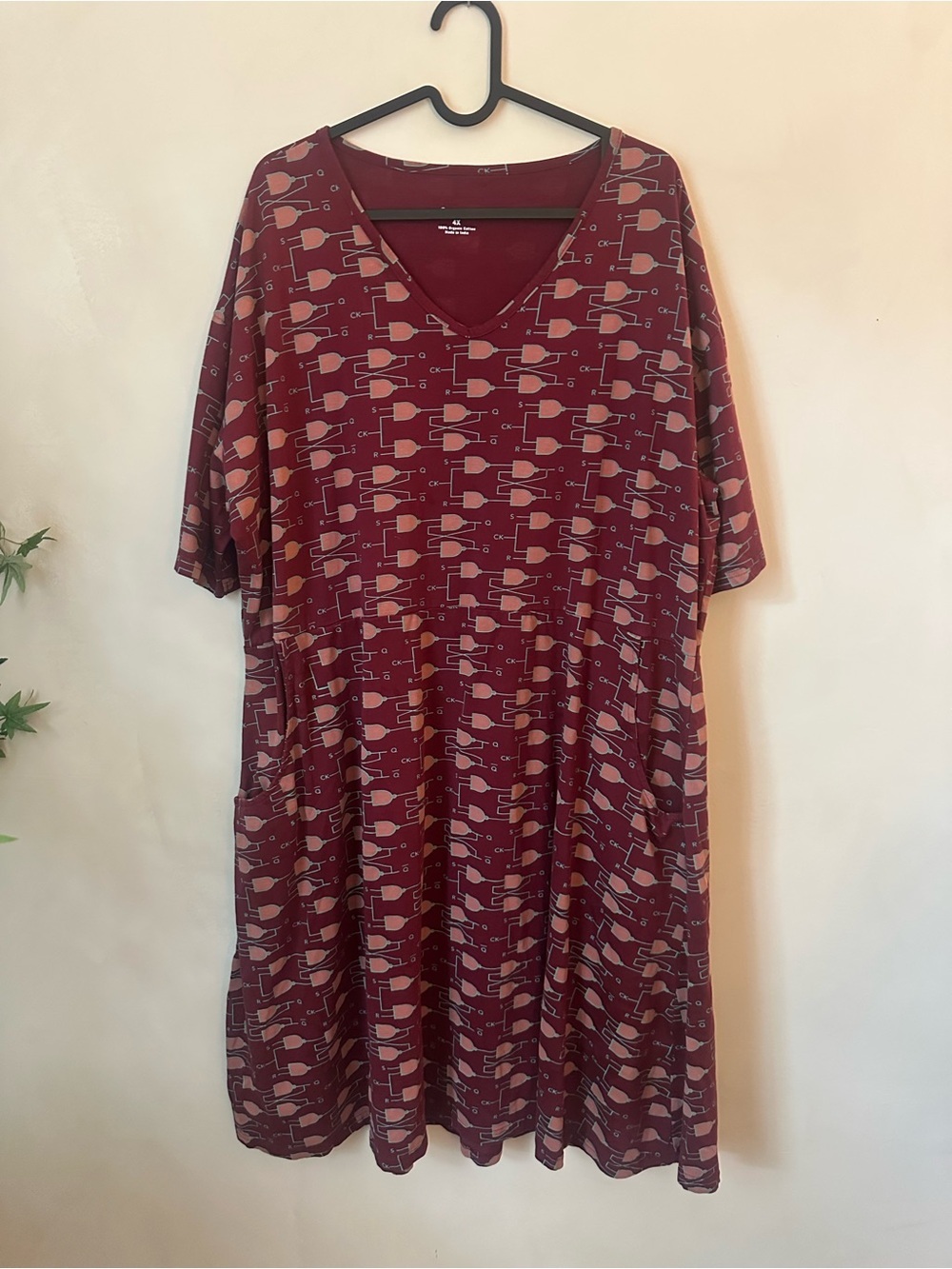 Svaha Burgundy Mini Dress with Geometric Wine Glass Print 4X